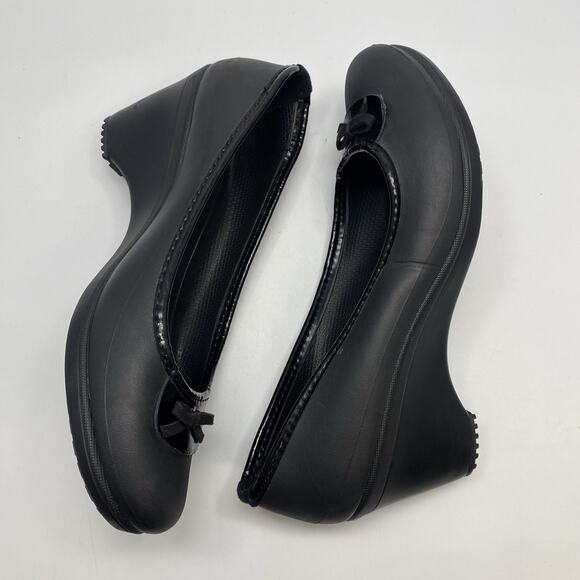Crocs LYDIA Black Pumps 3" Wedge Heel Women's US 8 Platform Shoes Accent Bow - Picture 5 of 11